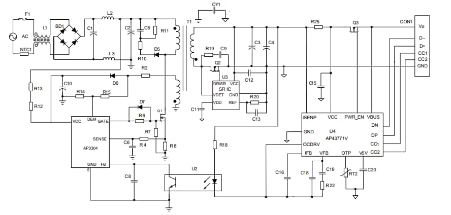 Application Circuit Diagram - Diodes Incorporated AP3304A Multi-Mode PWM Controller
